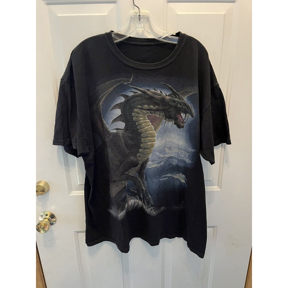 Liquid Blue Dragon Shirt Mens Black Graphic Short Sleeve Cotton Tom Wood